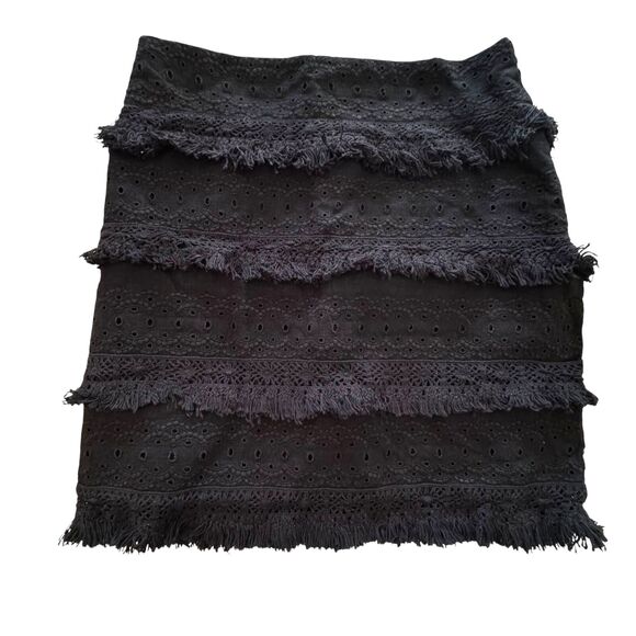 HD in Paris Dresses & Skirts - HD In Paris Anthropologie Eyelet Fringe Linen Blend Mini Skirt Black 4 bv